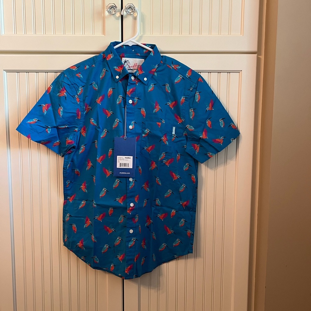 Chubbies - Men’s SS Slim Fit Button Up Top - Pattern: The Early Bird - Size: S